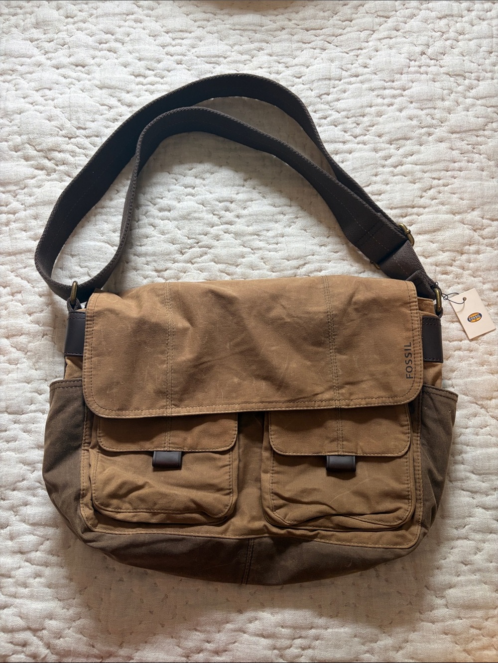 Fossil brown Wagner Canvas Messenger Bag NWT